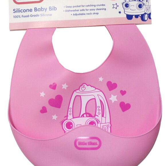 LITTLE TIKES Blue & Pink Silicone BABY BIB Deep Pocket & Adjust. Strap BPA+Phtha - Picture 5 of 5